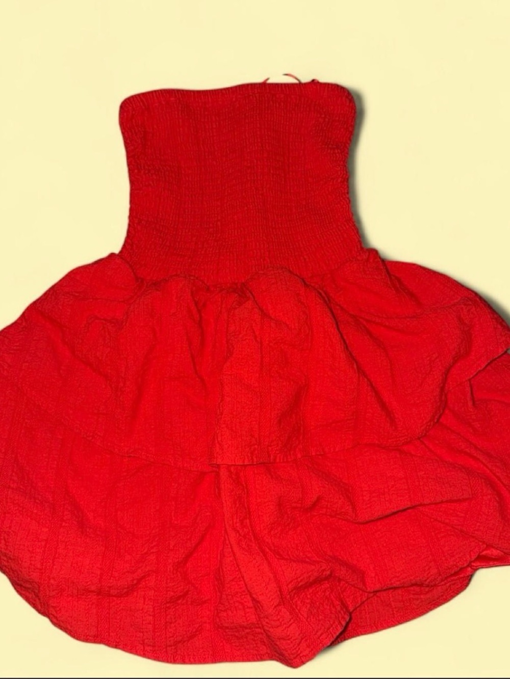 Girls Red Strapless Tiered Summer Dress